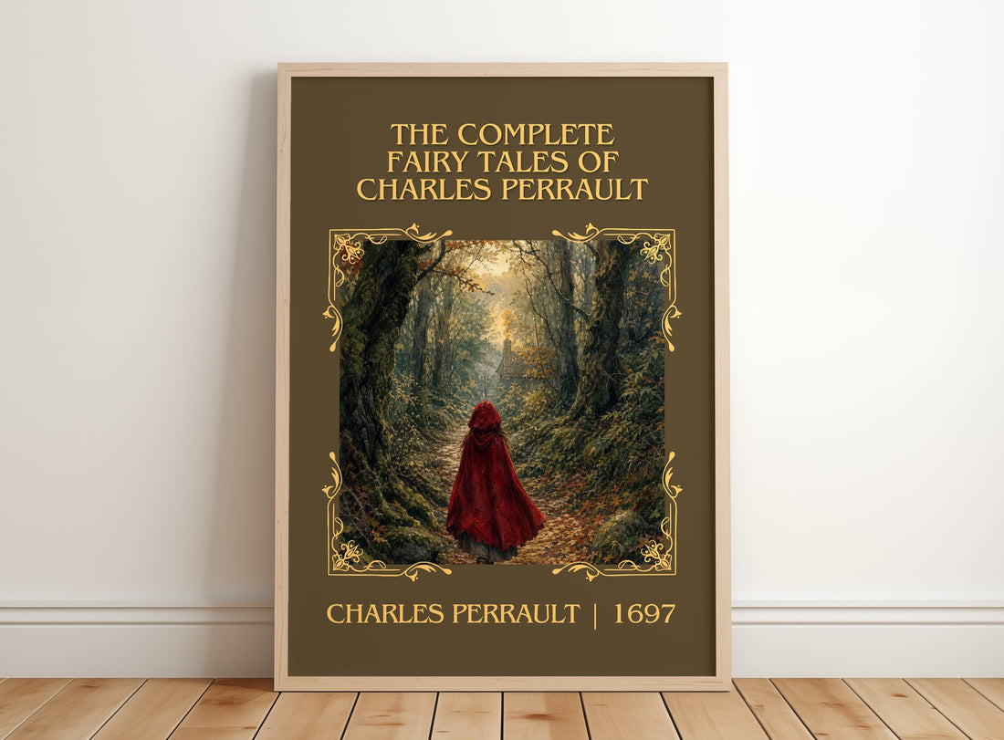 The Complete Fairy Tales of Charles Perrault Classic Book Art Print by Charles Perrault – framed print leaning on a wooden floor