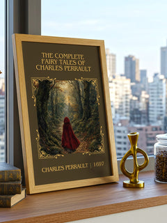 The Complete Fairy Tales of Charles Perrault Classic Book Art Print by Charles Perrault – framed print on a city-view windowsill