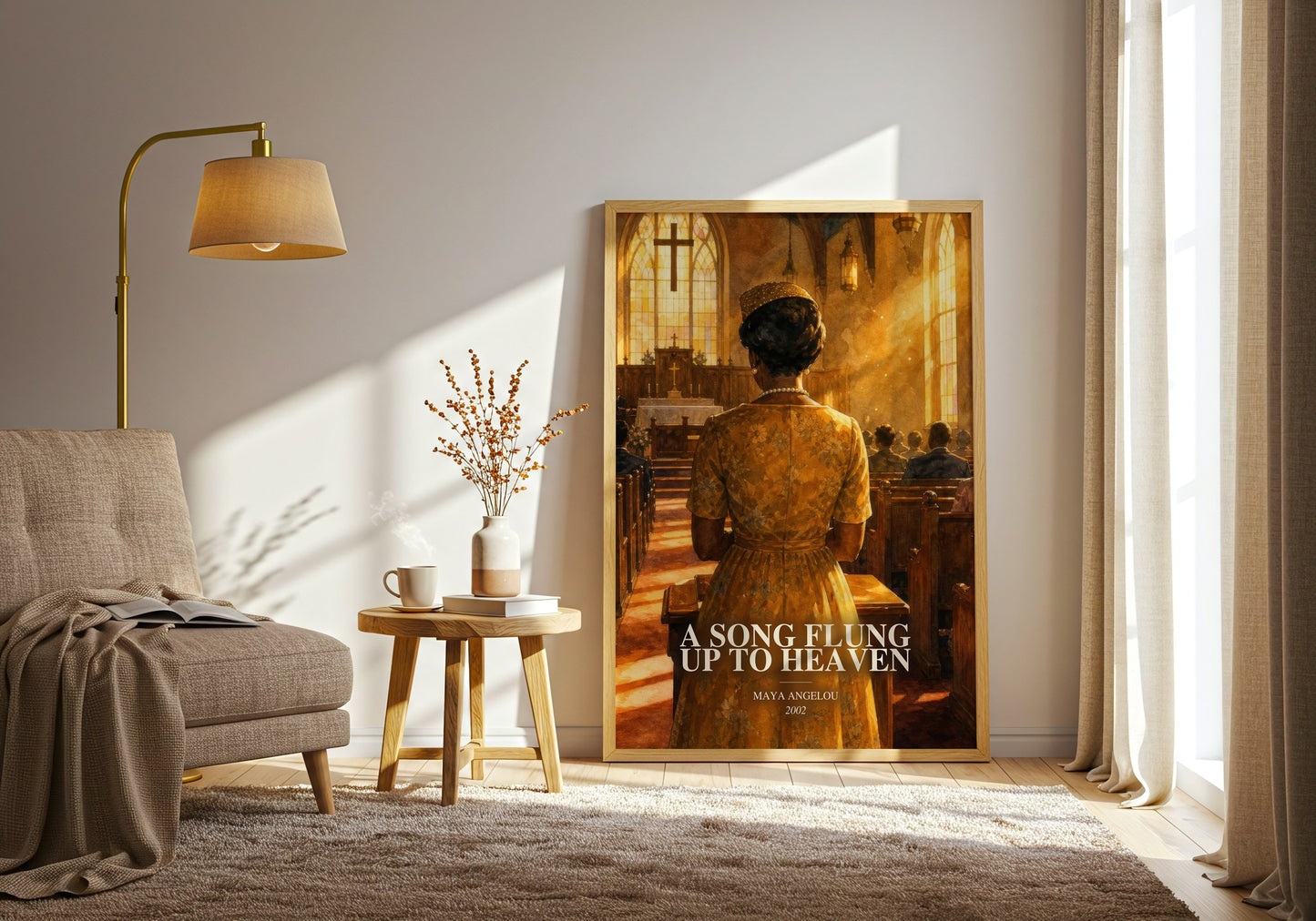 A Song Flung Up To Heaven watercolour print in frame leaning in hallway – memoir wall art
