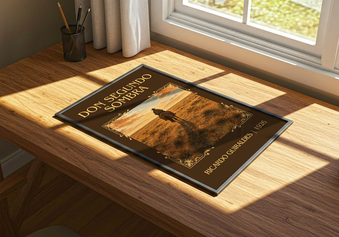 Don Segundo Sombra Classic Book Art Print by Ricardo Güiraldes – print on a sunlit desk