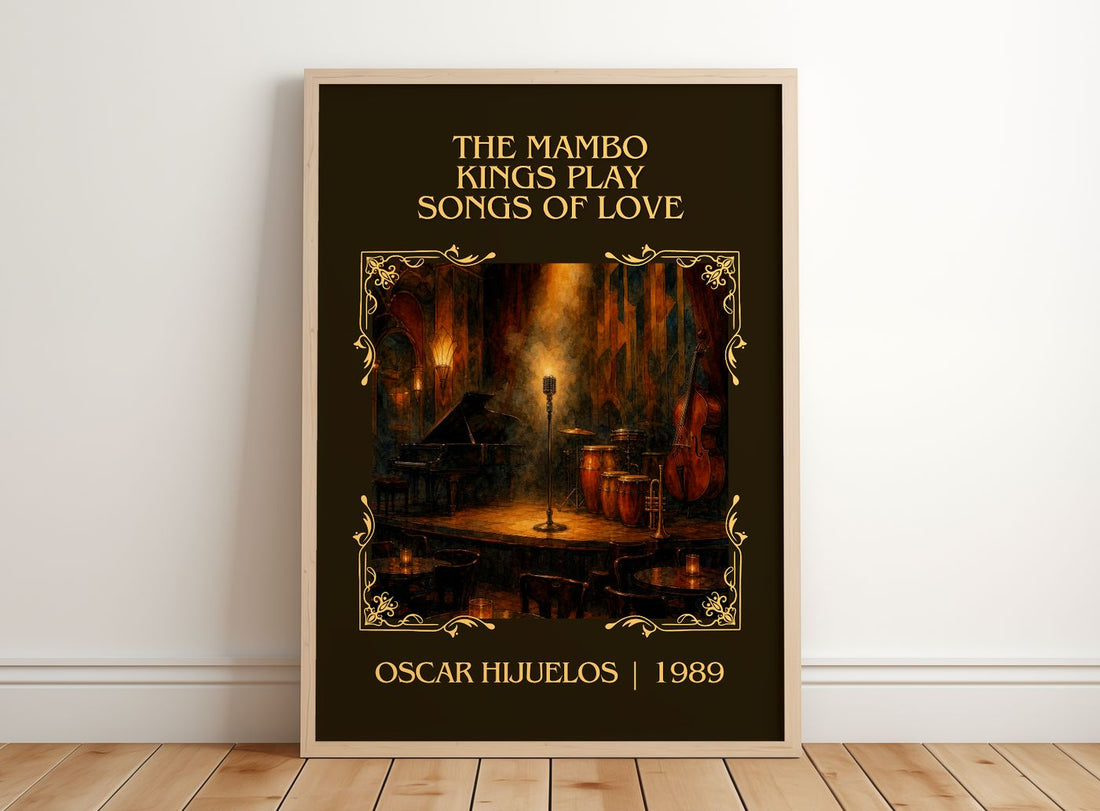 Mambo Kings Play Songs of Love Classic Book Art Print by O. Hijuelos – framed print leaning on a wooden floor