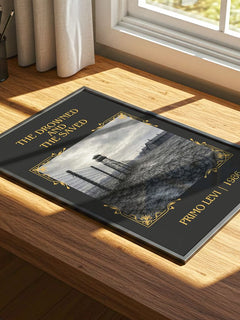 The Drowned and the Saved Classic Book Art Print by Primo Levi – print on a sunlit desk