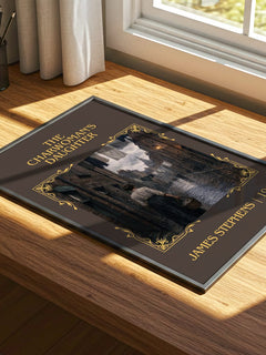 The Charwoman's Daughter Classic Book Art Print by James Stephens – print on a sunlit desk