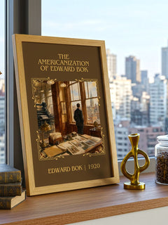 The Americanization of Edward Bok Classic Book Art Print by Edward Bok – framed print on a city-view windowsill