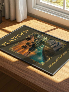 Platform Classic Book Art Print by Michel Houellebecq – print on a sunlit desk