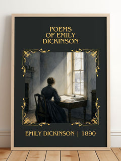 Poems of Emily Dickinson Classic Book Art Print by Emily Dickinson – framed print leaning on a wooden floor