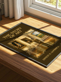The Story of Art Classic Book Art Print by Ernest H. Gombrich – print on a sunlit desk