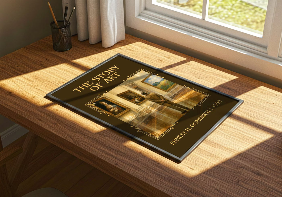 The Story of Art Classic Book Art Print by Ernest H. Gombrich – print on a sunlit desk