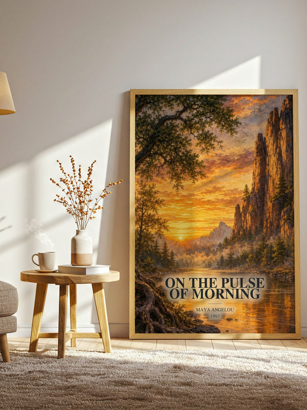 On The Pulse Of Morning watercolour print in frame leaning in hallway – poetry wall art
