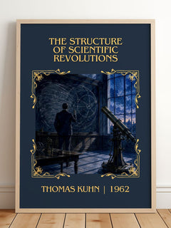 Structure of Scientific Revolutions Classic Book Art Print by T. Kuhn – framed print leaning on a wooden floor