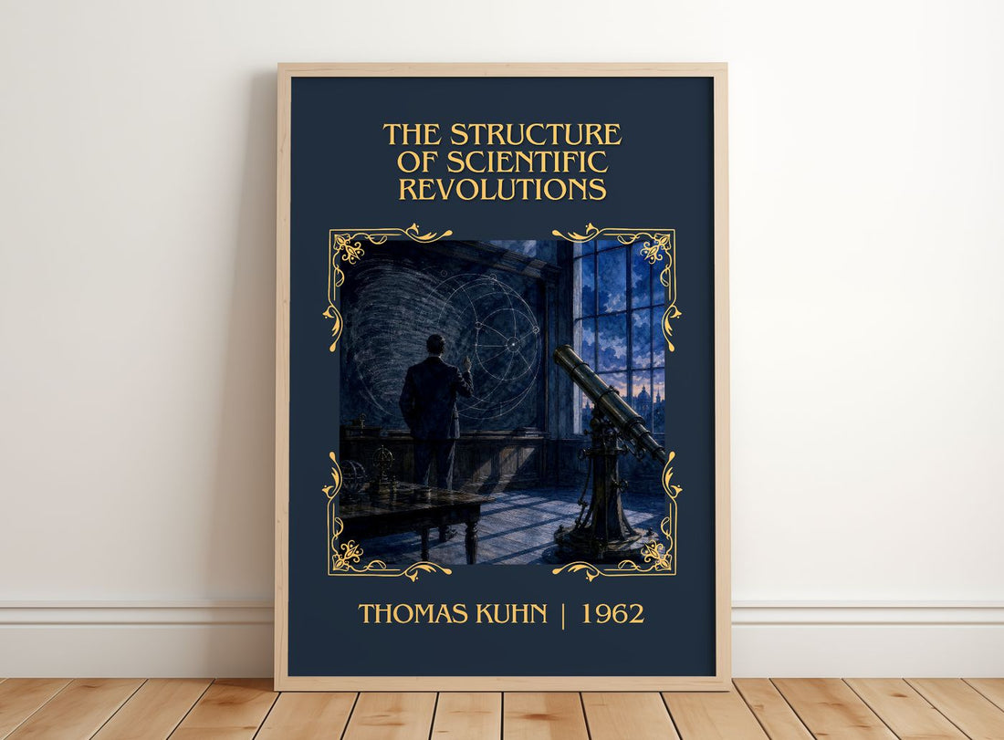 Structure of Scientific Revolutions Classic Book Art Print by T. Kuhn – framed print leaning on a wooden floor
