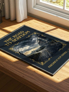 The Road to Serfdom Classic Book Art Print by Friedrich von Hayek – print on a sunlit desk