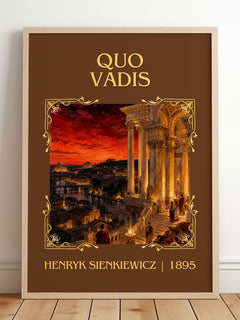 Quo Vadis Classic Book Art Print by Henryk Sienkiewicz – framed print leaning on a wooden floor