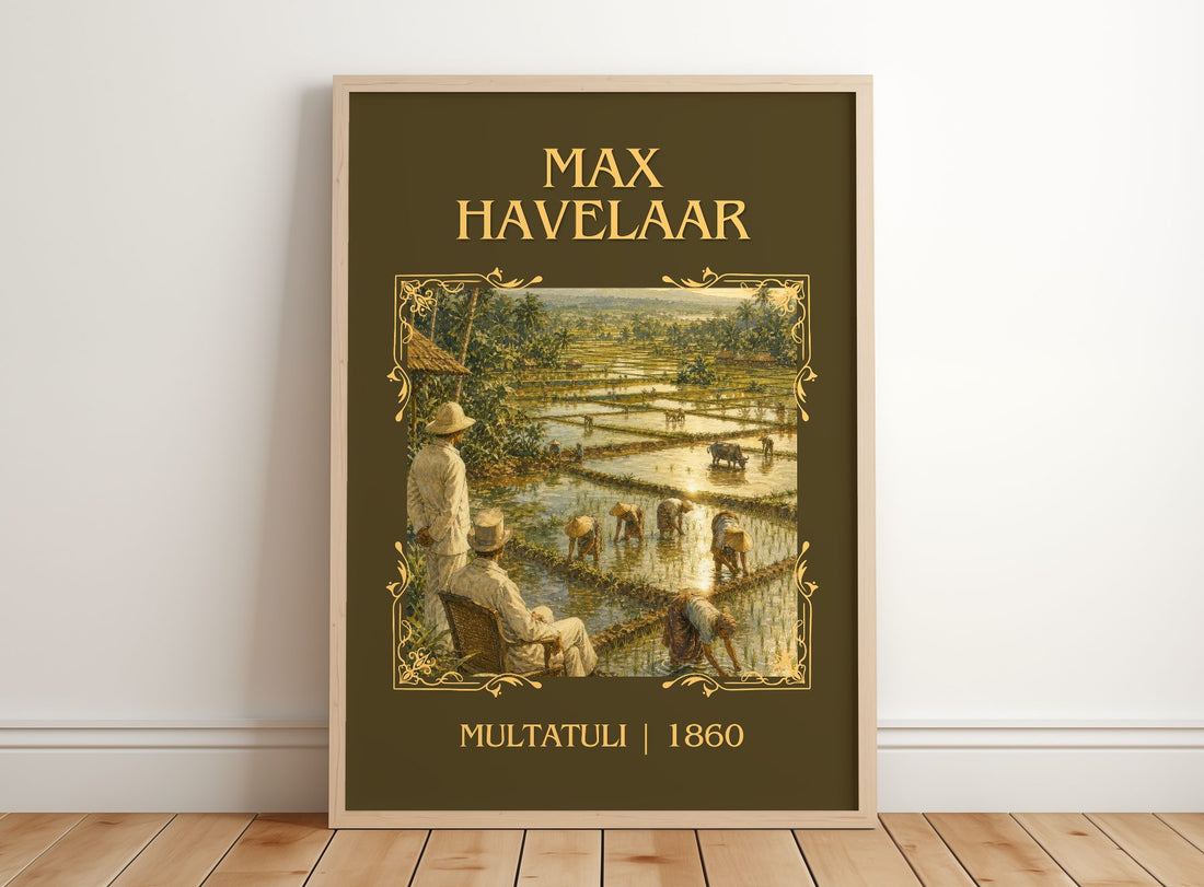 Max Havelaar Classic Book Art Print by Multatuli – framed print leaning on a wooden floor