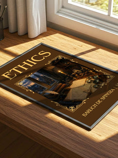 Ethics Classic Book Art Print by Baruch de Spinoza – print on a sunlit desk