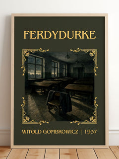 Ferdydurke Classic Book Art Print by Witold Gombrowicz – framed print leaning on a wooden floor