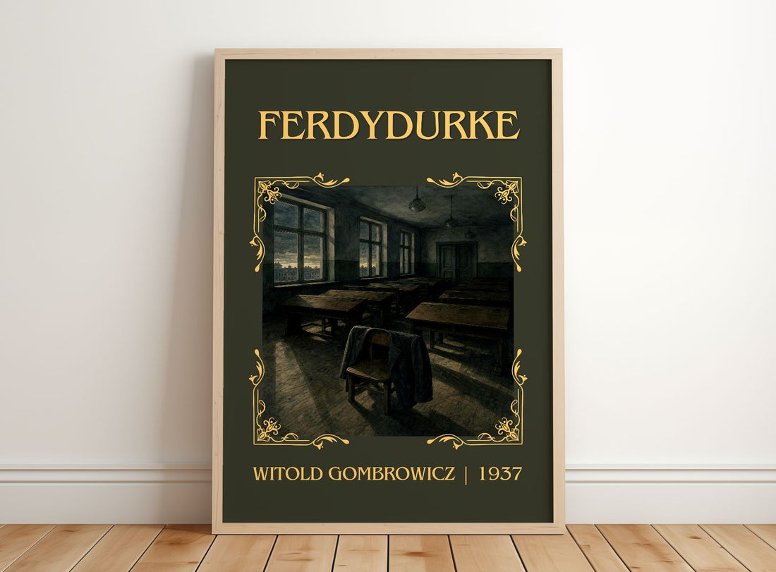 Ferdydurke Classic Book Art Print by Witold Gombrowicz – framed print leaning on a wooden floor