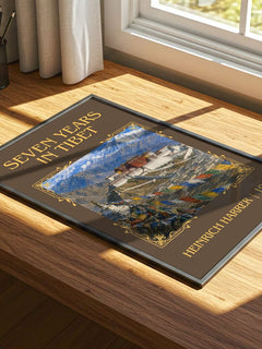 Seven Years in Tibet Classic Book Art Print by Heinrich Harrer – print on a sunlit desk