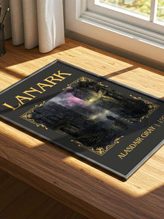 Lanark Classic Book Art Print by Alasdair Gray – print on a sunlit desk