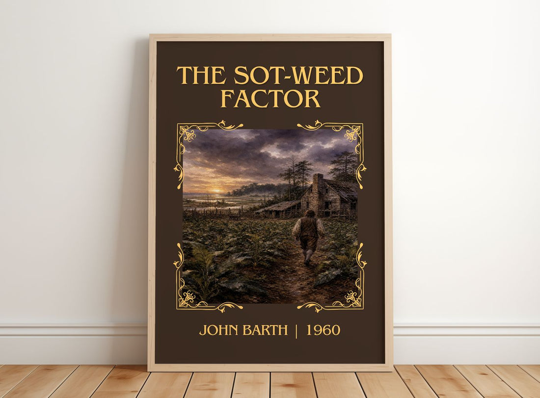 The Sot-Weed Factor Classic Book Art Print by John Barth – framed print leaning on a wooden floor