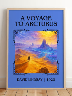 A Voyage To Arcturus Classic Book Art Print by David Lindsay – framed print leaning on a wooden floor