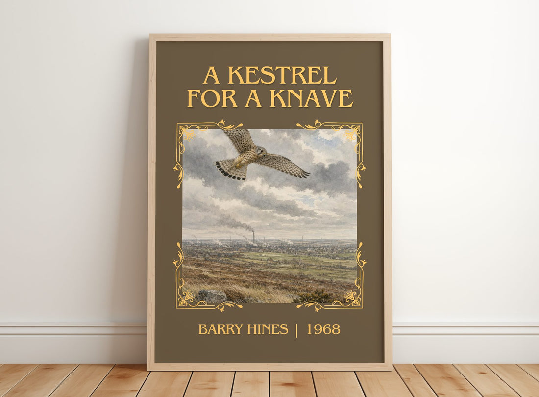 A Kestrel for a Knave Classic Book Art Print by Barry Hines – framed print leaning on a wooden floor