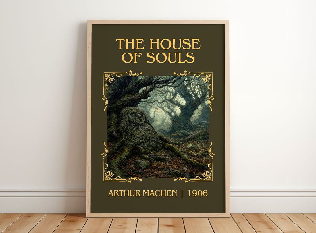 The House Of Souls Classic Book Art Print by Arthur Machen – framed print leaning on a wooden floor