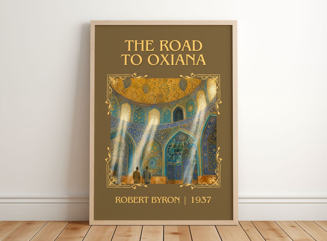 The Road to Oxiana Classic Book Art Print by Robert Byron – framed print leaning on a wooden floor