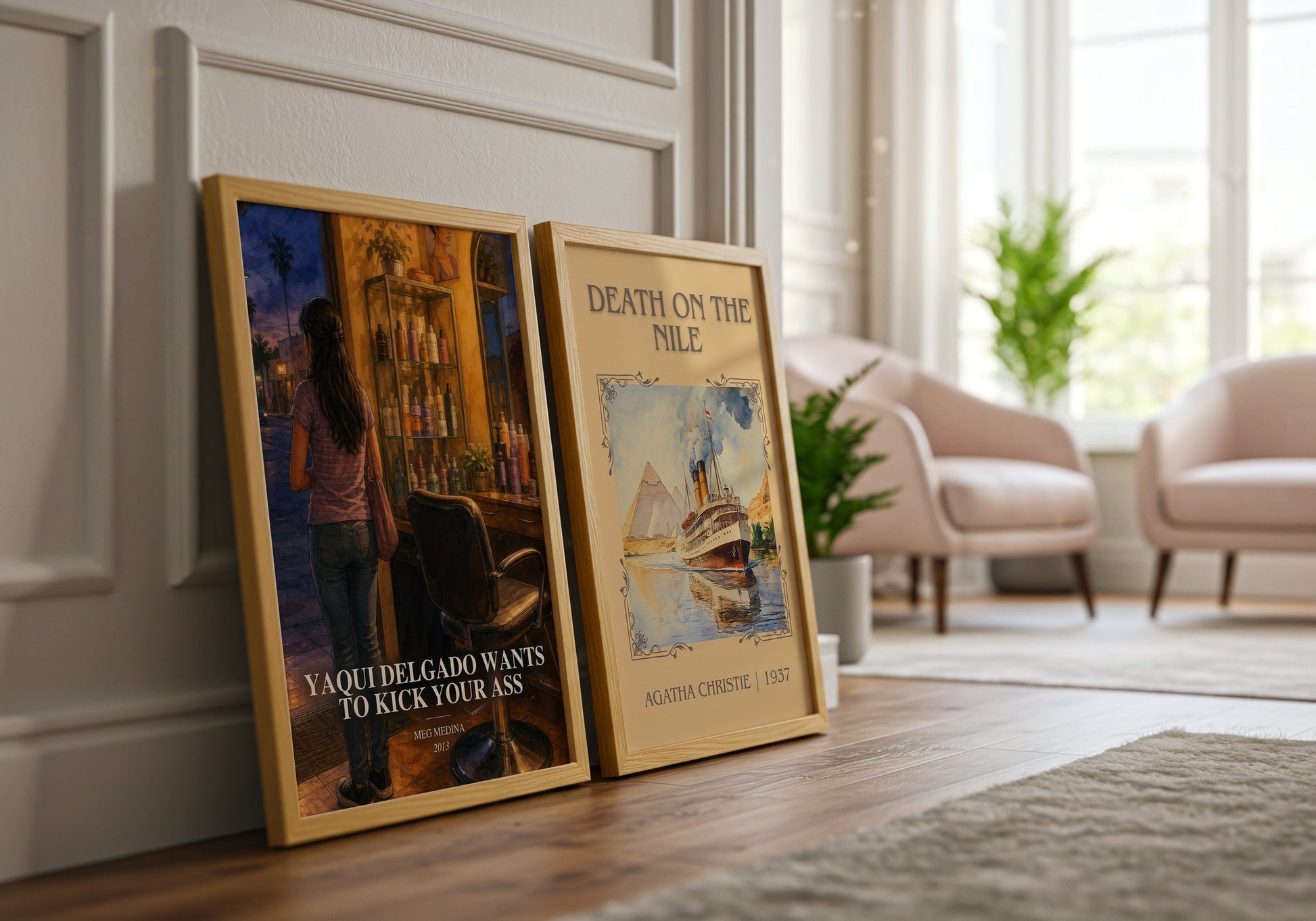 Yaqui Delgado Wants To Kick Your Ass watercolour print framed by window – literary home decor