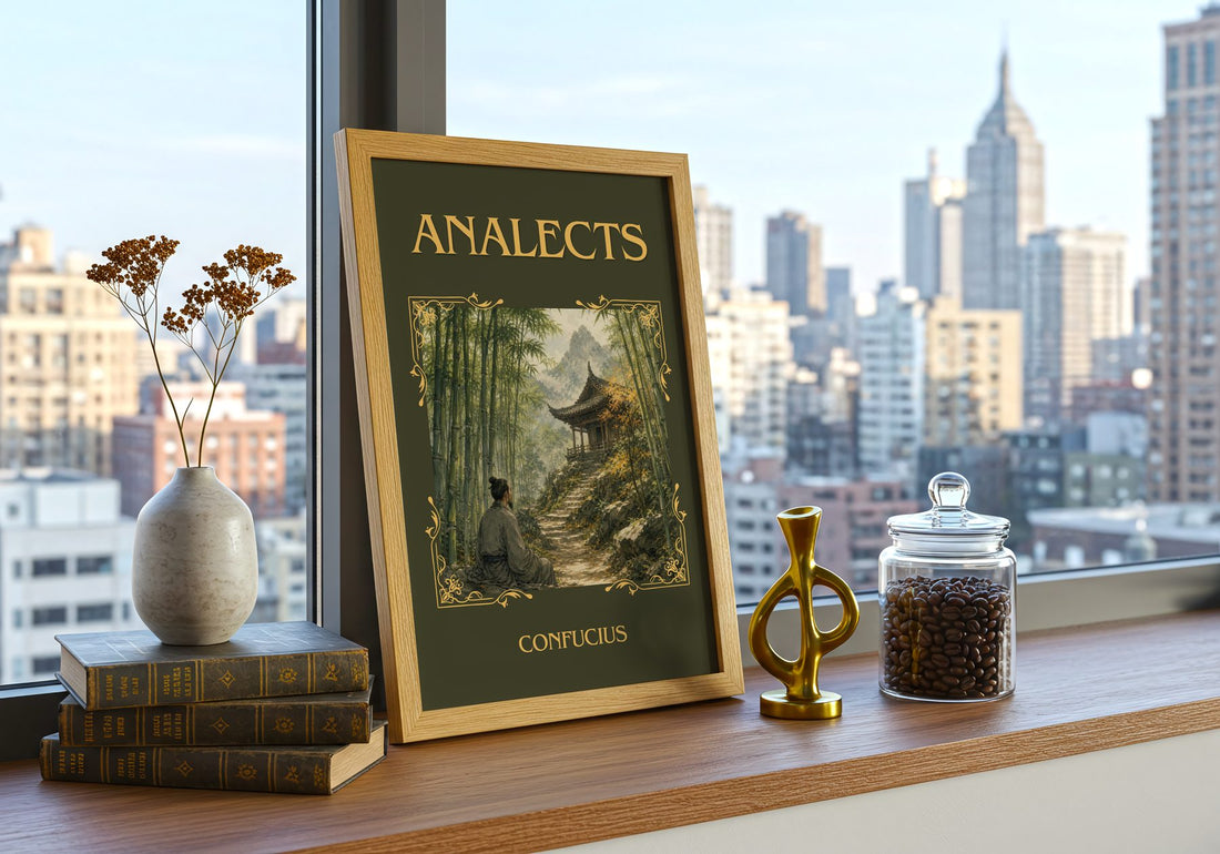 Analects Classic Book Art Print by Confucius – framed print on a city-view windowsill