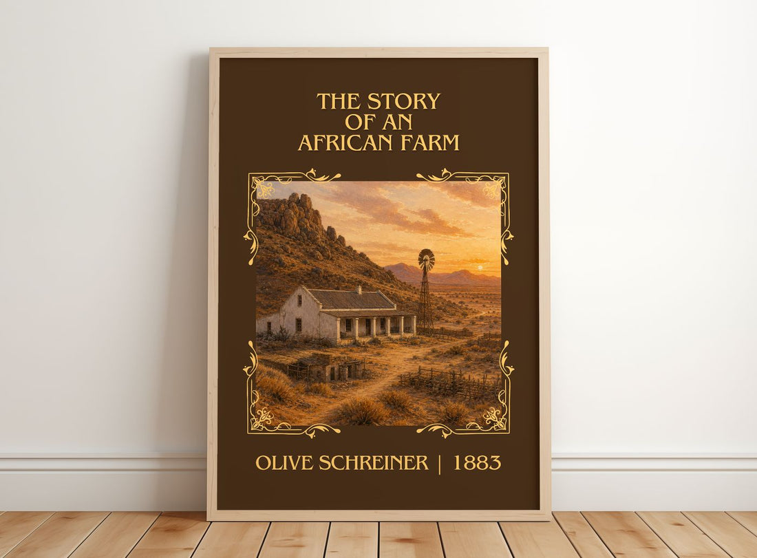 The Story Of An African Farm Classic Book Art Print by Olive Schreiner – framed print leaning on a wooden floor