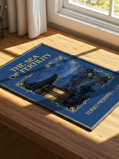 The Sea of Fertility Classic Book Art Print by Yukio Mishima – print on a sunlit desk