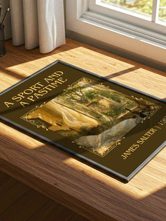 A Sport and a Pastime Classic Book Art Print by James Salter – print on a sunlit desk