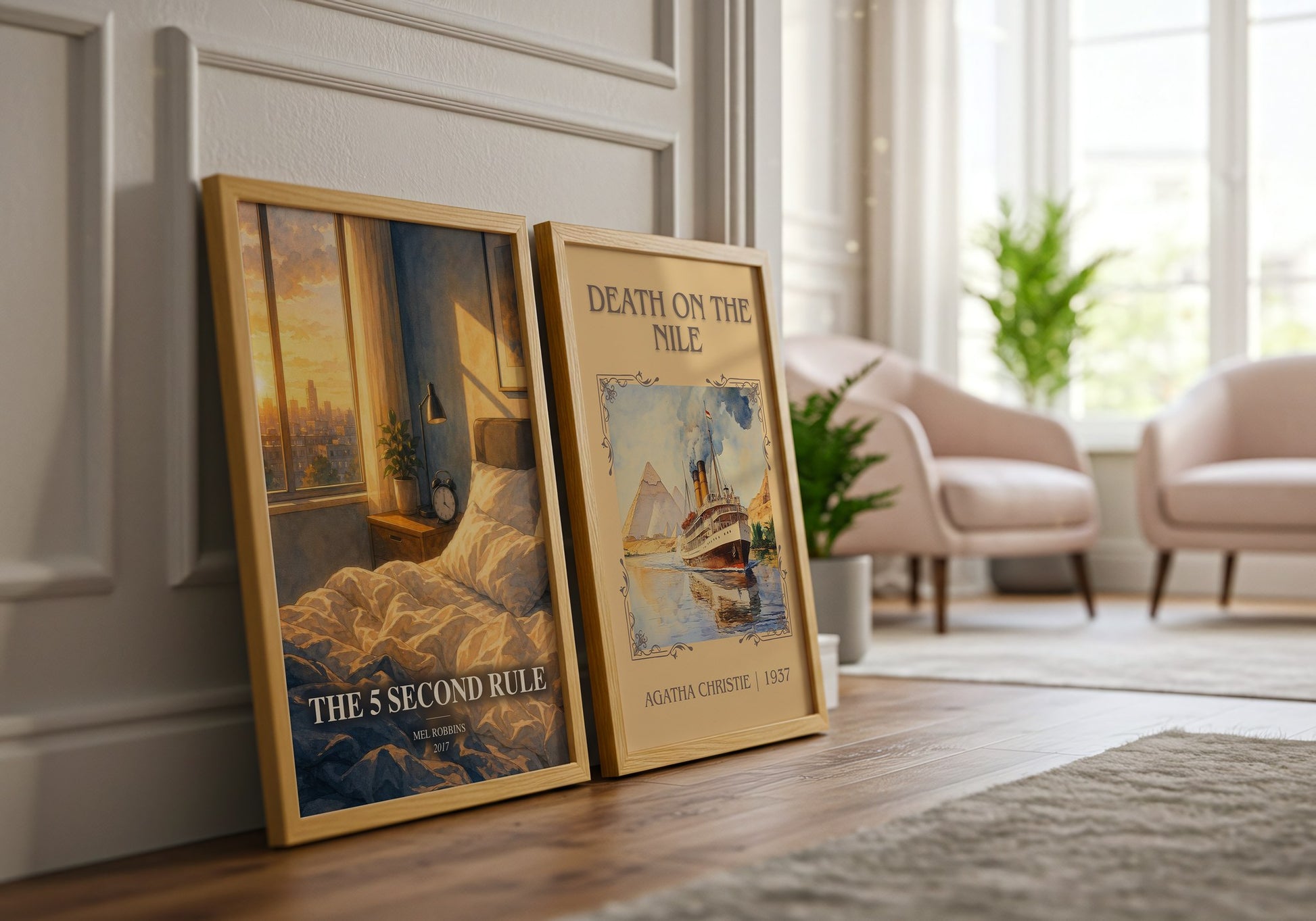 The 5 Second Rule watercolour print framed by window – literary home decor