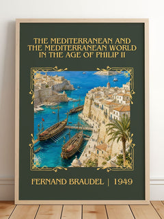 The Mediterranean And The Mediterranean World In The Age Of Philip Ii Classic Book Art Print by Fernand Braudel – framed print leaning on a wooden floor