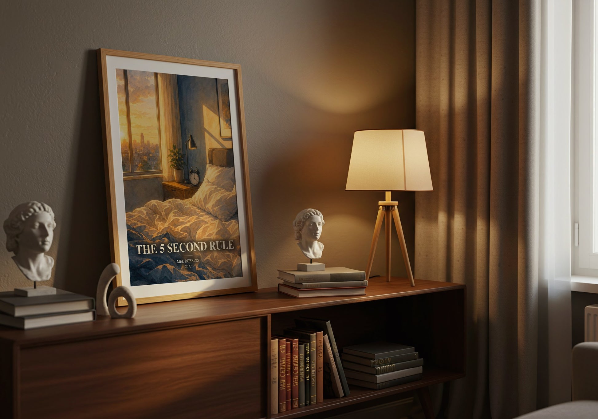 The 5 Second Rule watercolour print on bookshelf – Mel Robbins fan gift