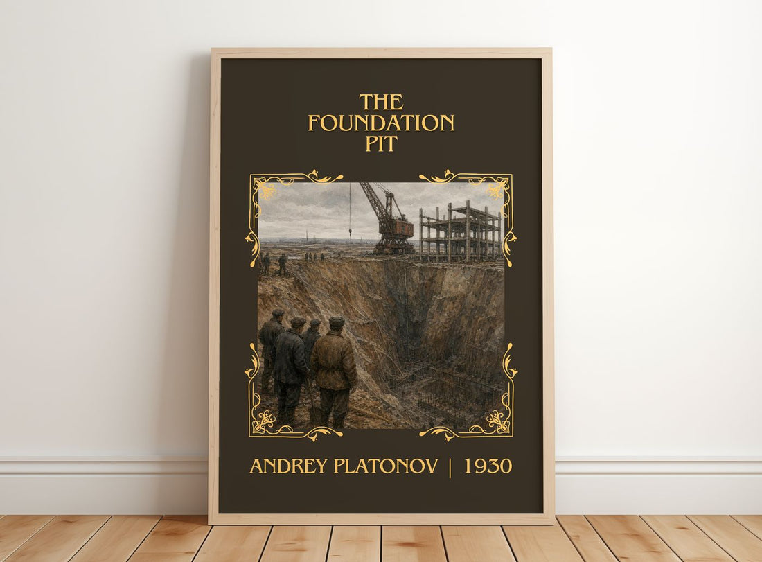 The Foundation Pit Classic Book Art Print by Andrey Platonov – framed print leaning on a wooden floor