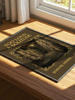 Too Loud A Solitude Classic Book Art Print by Bohumil Hrabal – print on a sunlit desk