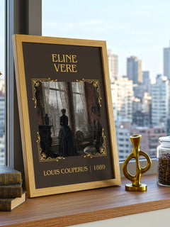 Eline Vere Classic Book Art Print by Louis Couperus – framed print on a city-view windowsill