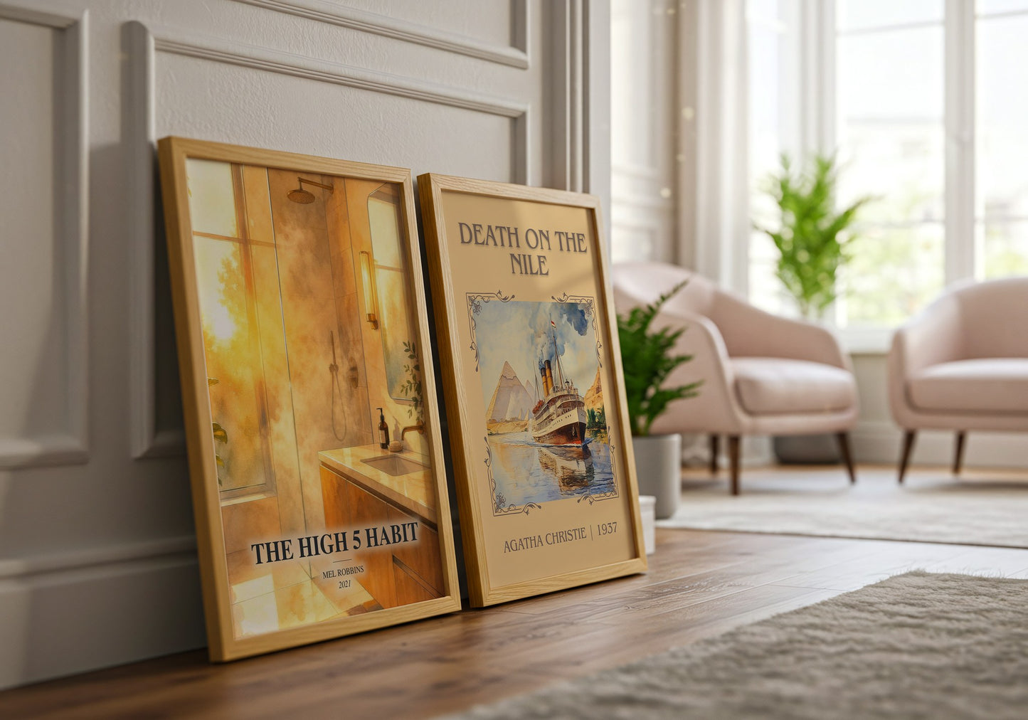 The High 5 Habit watercolour print framed by window – literary home decor
