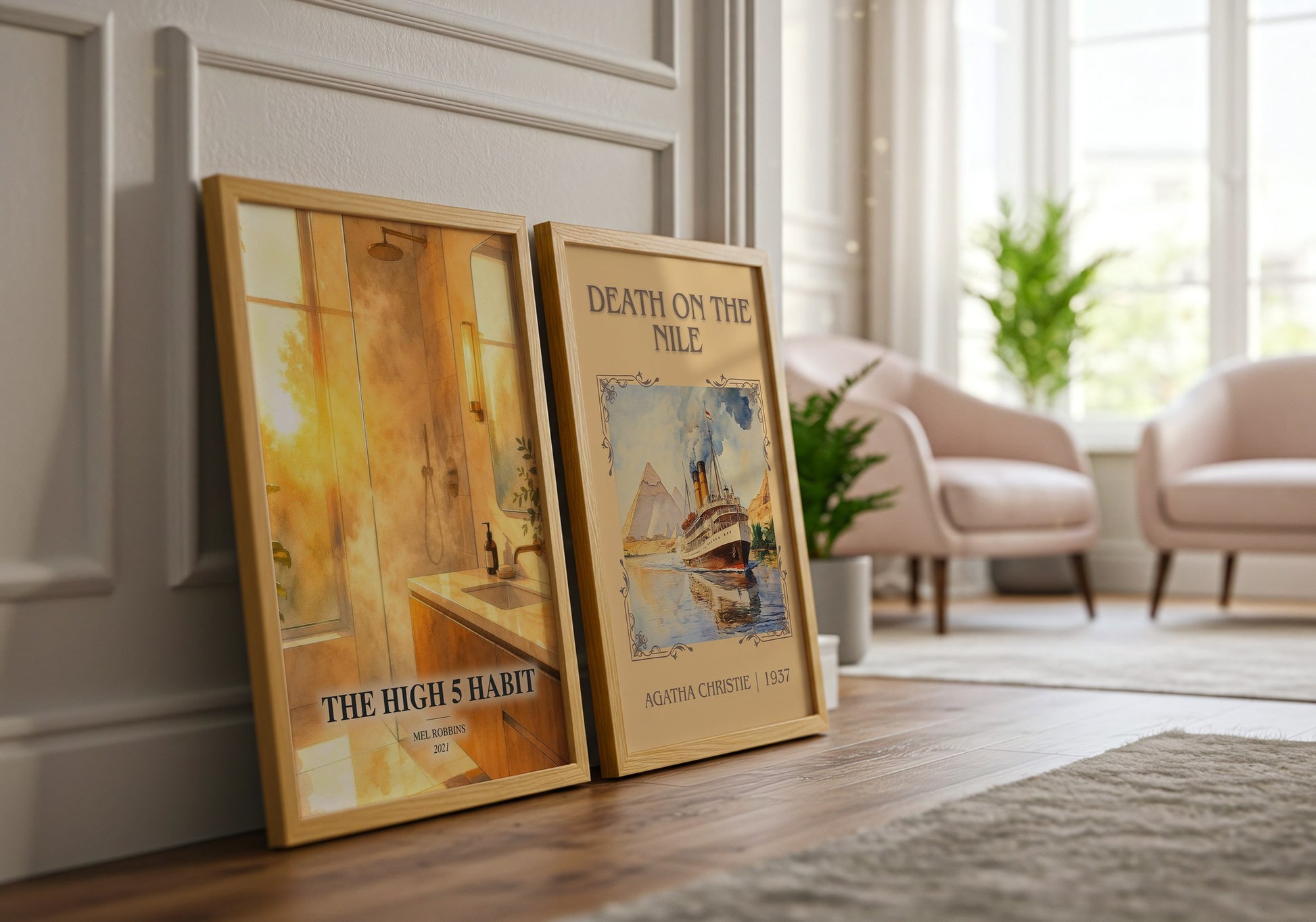 The High 5 Habit watercolour print framed by window – literary home decor