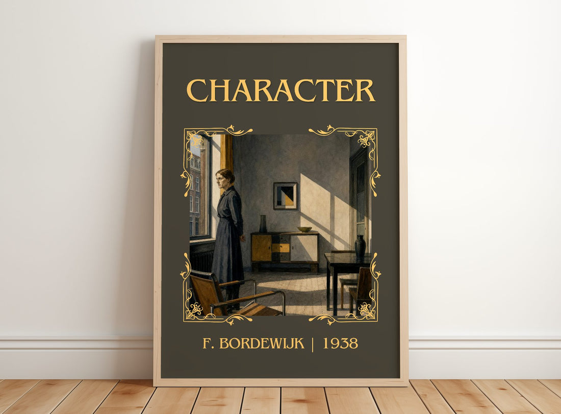 Character Classic Book Art Print by F. Bordewijk – framed print leaning on a wooden floor