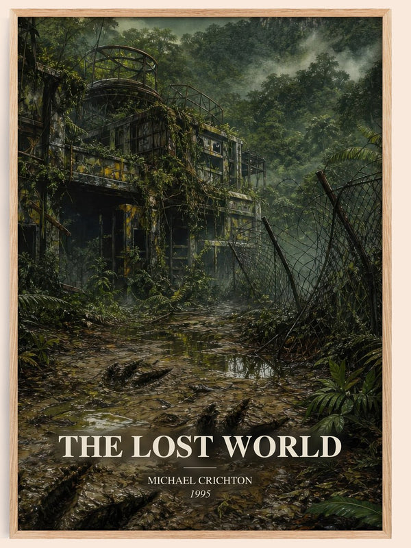 The Lost World watercolour book poster by Michael Crichton – framed literary art print