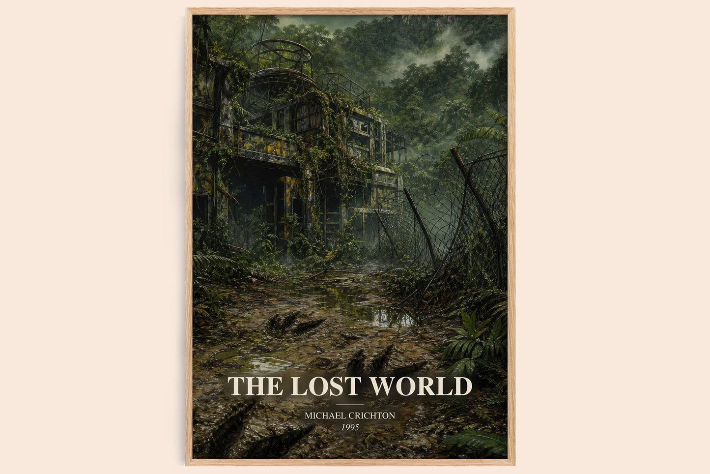 The Lost World watercolour book poster by Michael Crichton – framed literary art print