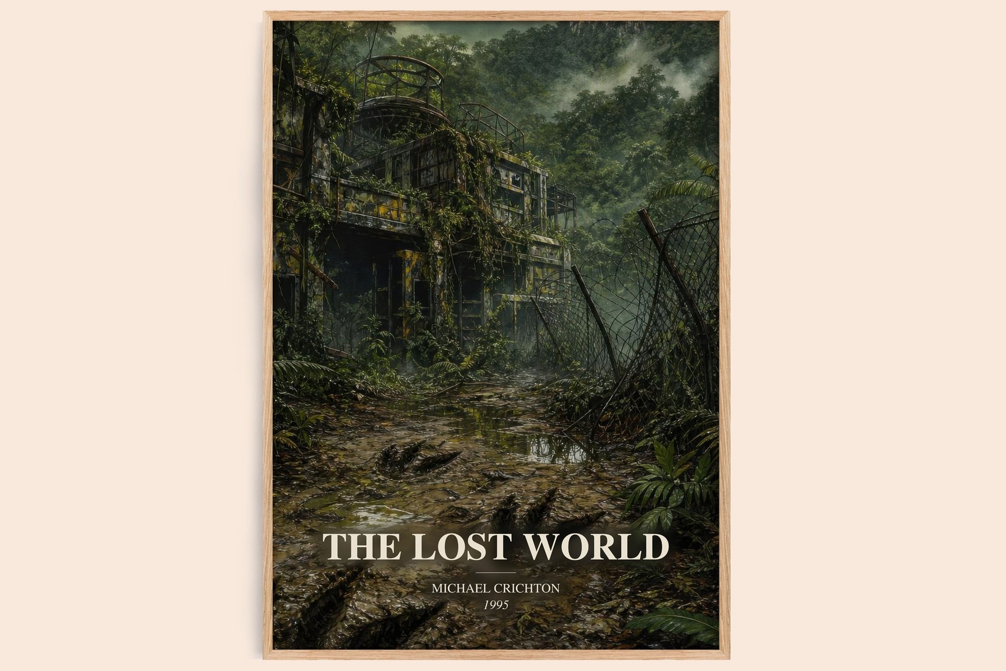 The Lost World watercolour book poster by Michael Crichton – framed literary art print