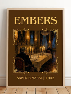 Embers Classic Book Art Print by Sandor Marai – framed print leaning on a wooden floor