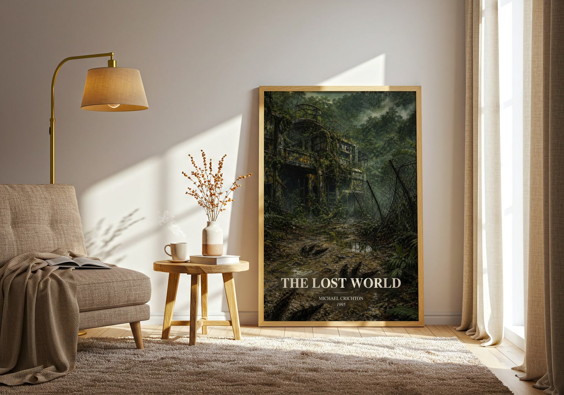 The Lost World watercolour print in frame leaning in hallway – sci fi wall art