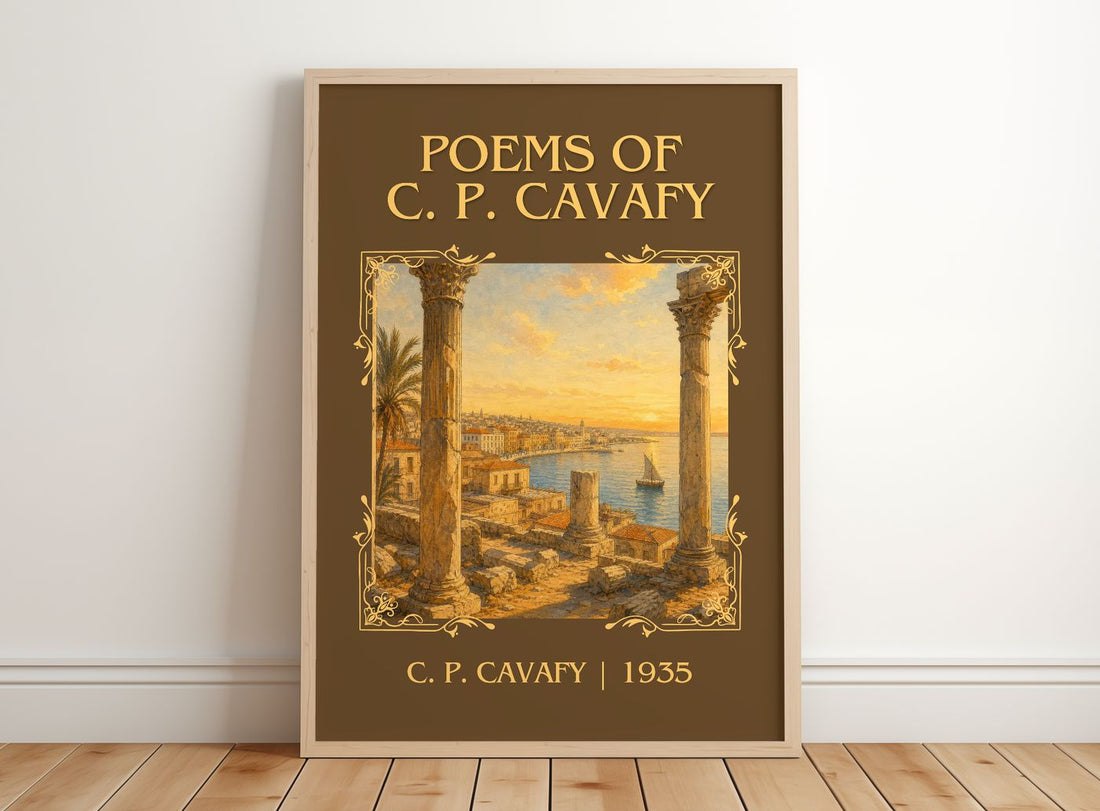 Poems Of C. P. Cavafy Classic Book Art Print by C. P. Cavafy – framed print leaning on a wooden floor