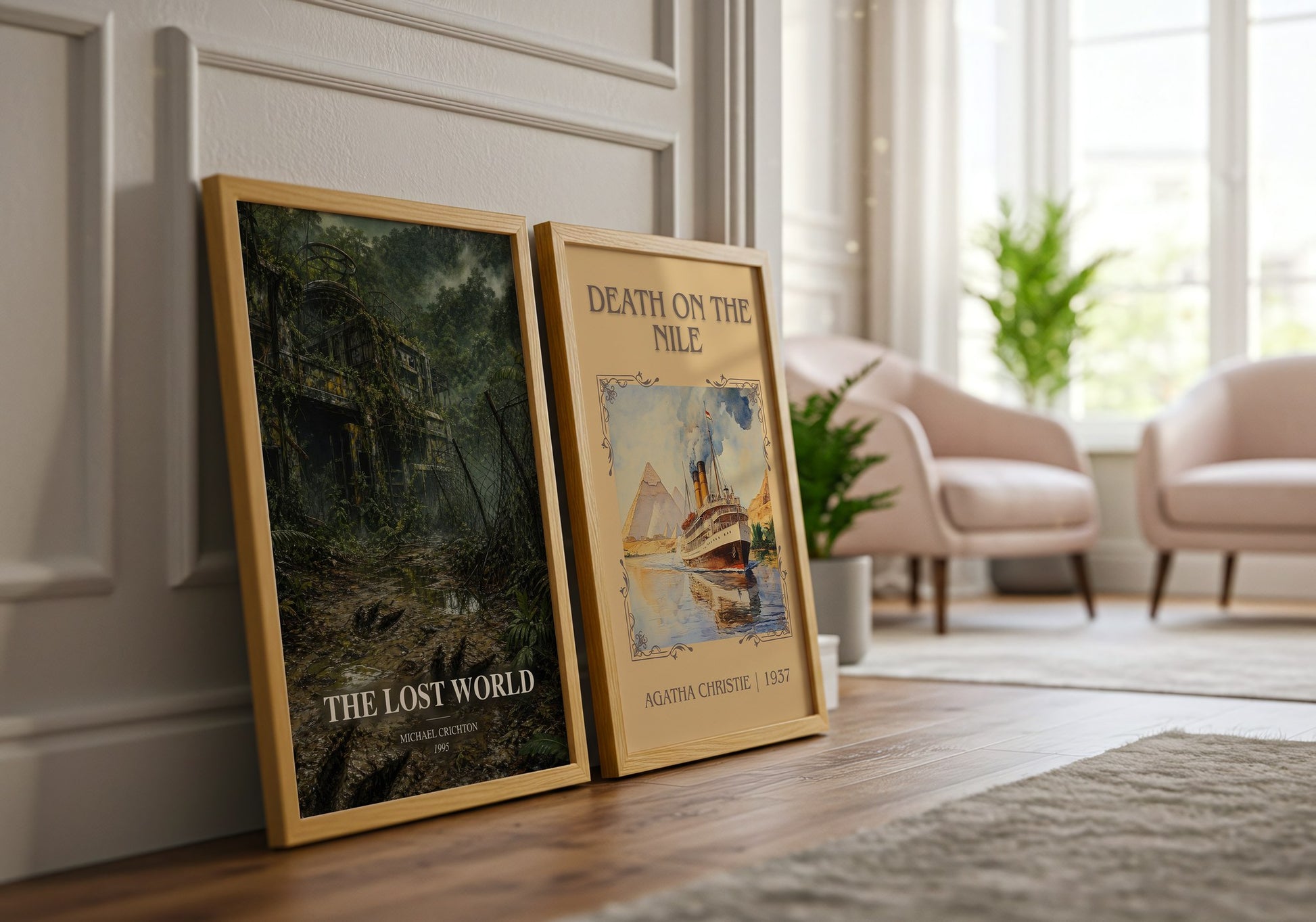 The Lost World watercolour print framed by window – literary home decor