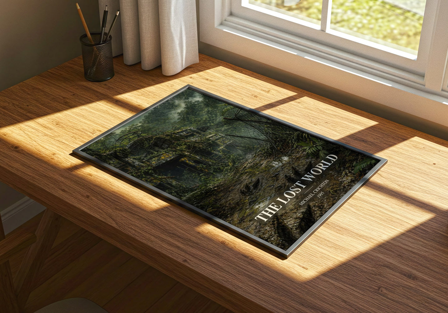 The Lost World watercolour book poster framed on wall – sci fi wall art